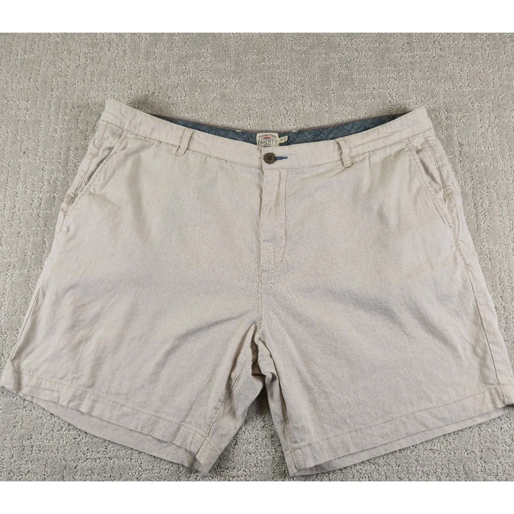 Faherty Brand Mens Beige Linen Blend‎ Flat Front Shorts Size 40 Drawstring